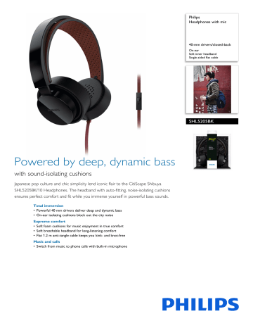 Product Datasheet | SHL5205BK/10 Philips Headphones with mic | Manualzz