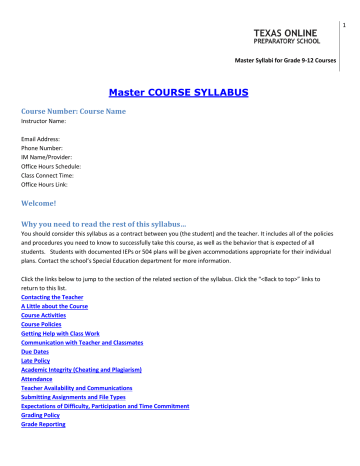 Master Syllabi For Grade 9 12 Courses Manualzz