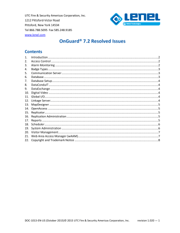 Resolved Issues - Lenel Partner Center | Manualzz