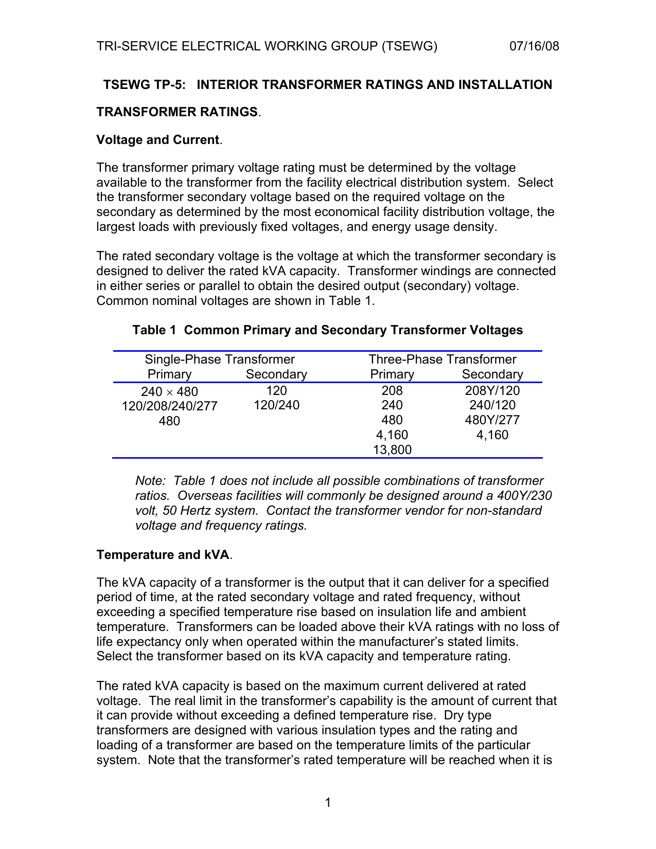 Tsewg Tp 5 Interior Transformer Ratings And Installation Manualzz