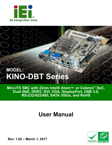 IEI Integration KINO-DBT Embedded Computer User Manual | Manualzz