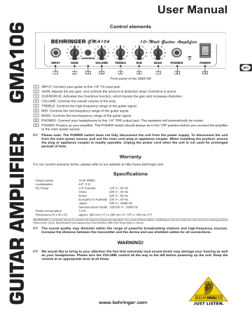 Behringer GMA106 User manual | Manualzz