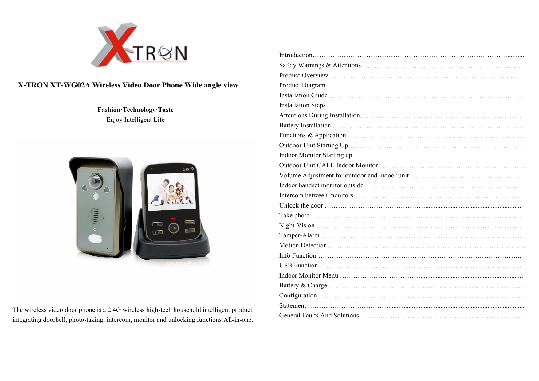 X Tron Xt Wg02a Wireless Video Door Phone Wide Manualzz Com