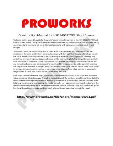 Proworks HSP 94063TOP2 Short Course Construction Manual | Manualzz