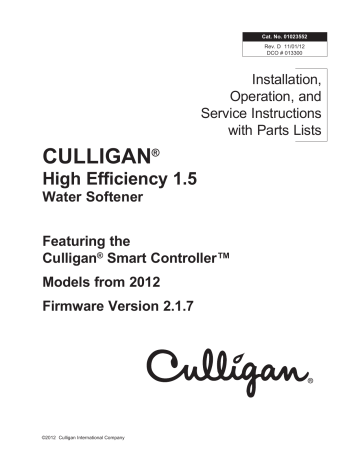 Culligan High Efficiency 1 5 Water Softener Featuring The Culligan Manualzz