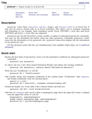 install putexcel stata 12