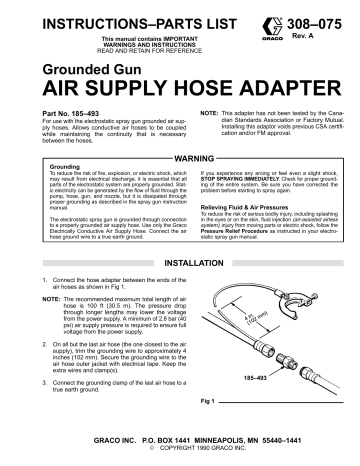 Graco 308075A Grounded Gun Air Supply Hose Adapter Owner's Manual | Manualzz