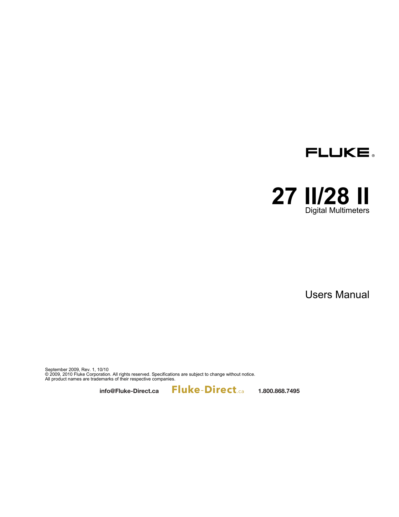 Fluke Corporation Fluke 27II Industrial Multimeter Manualzz