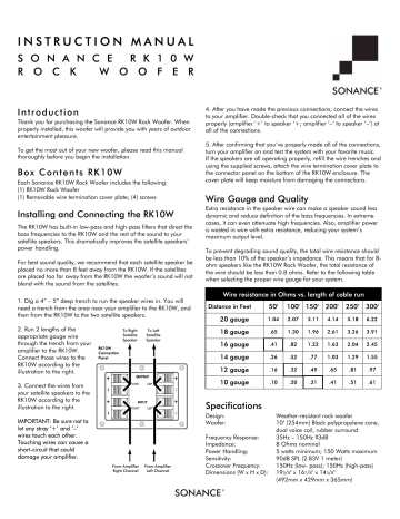 Sonance RK83 manual | Manualzz