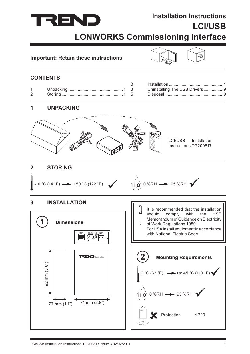 LCI/USB Installation Instructions Trend Partner Manualzz
