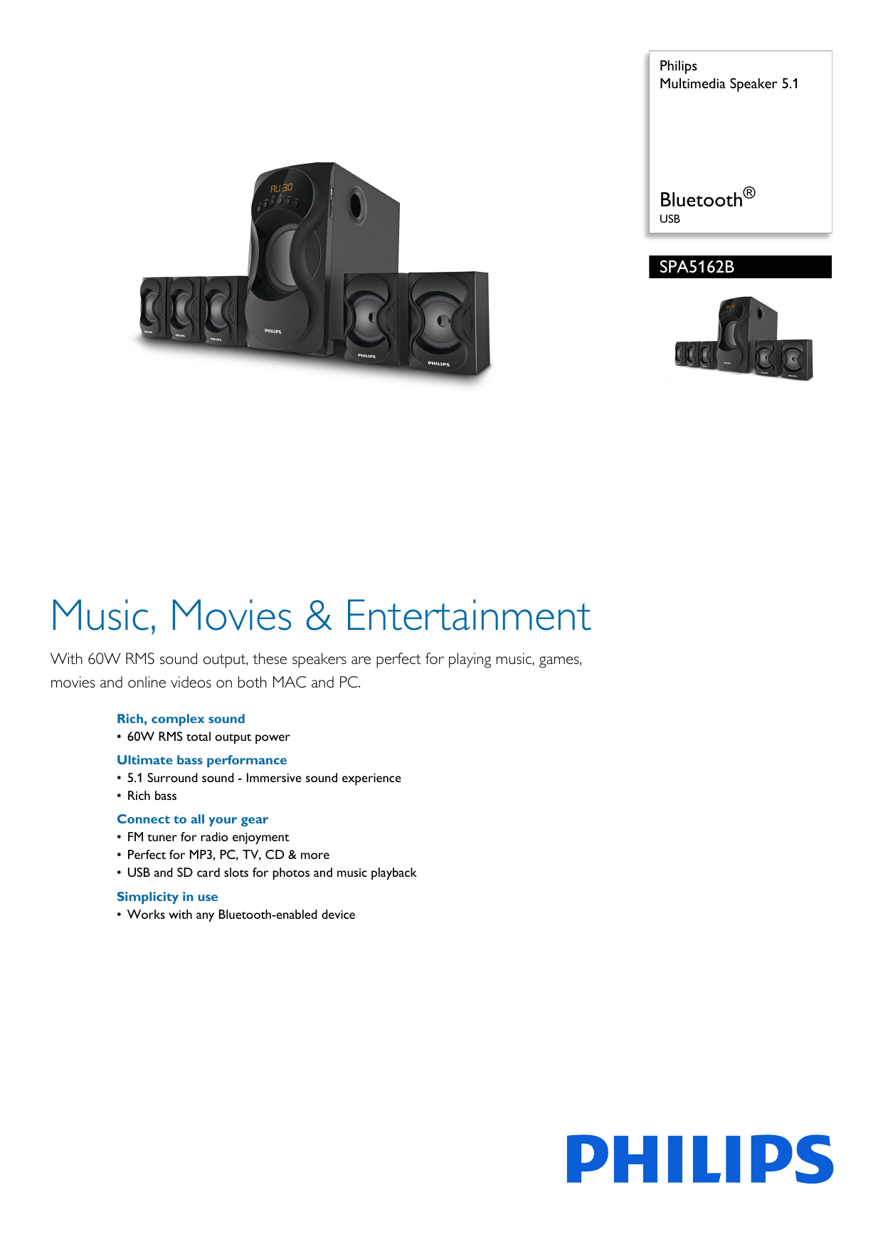 philips home theatre 5.1 spa5162b