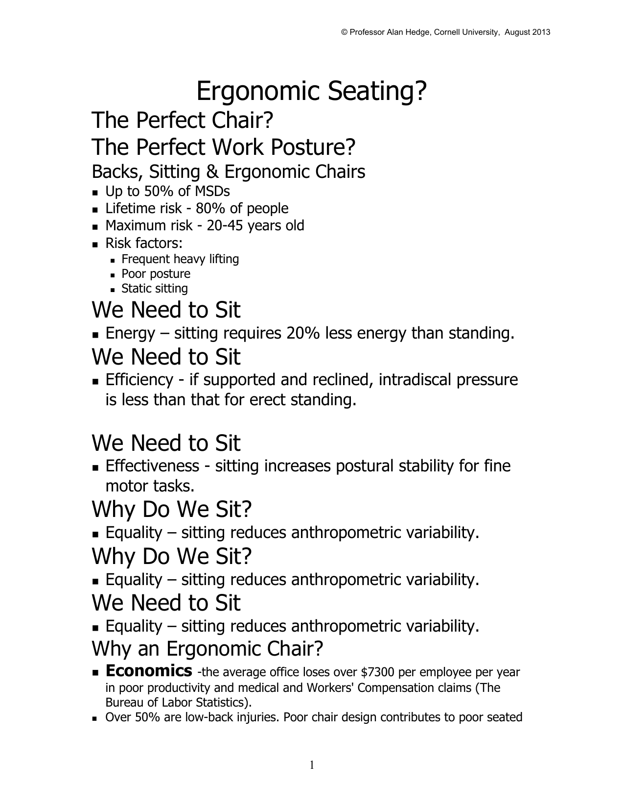 Ergonomic Seating Cornell University Ergonomics Manualzz Com