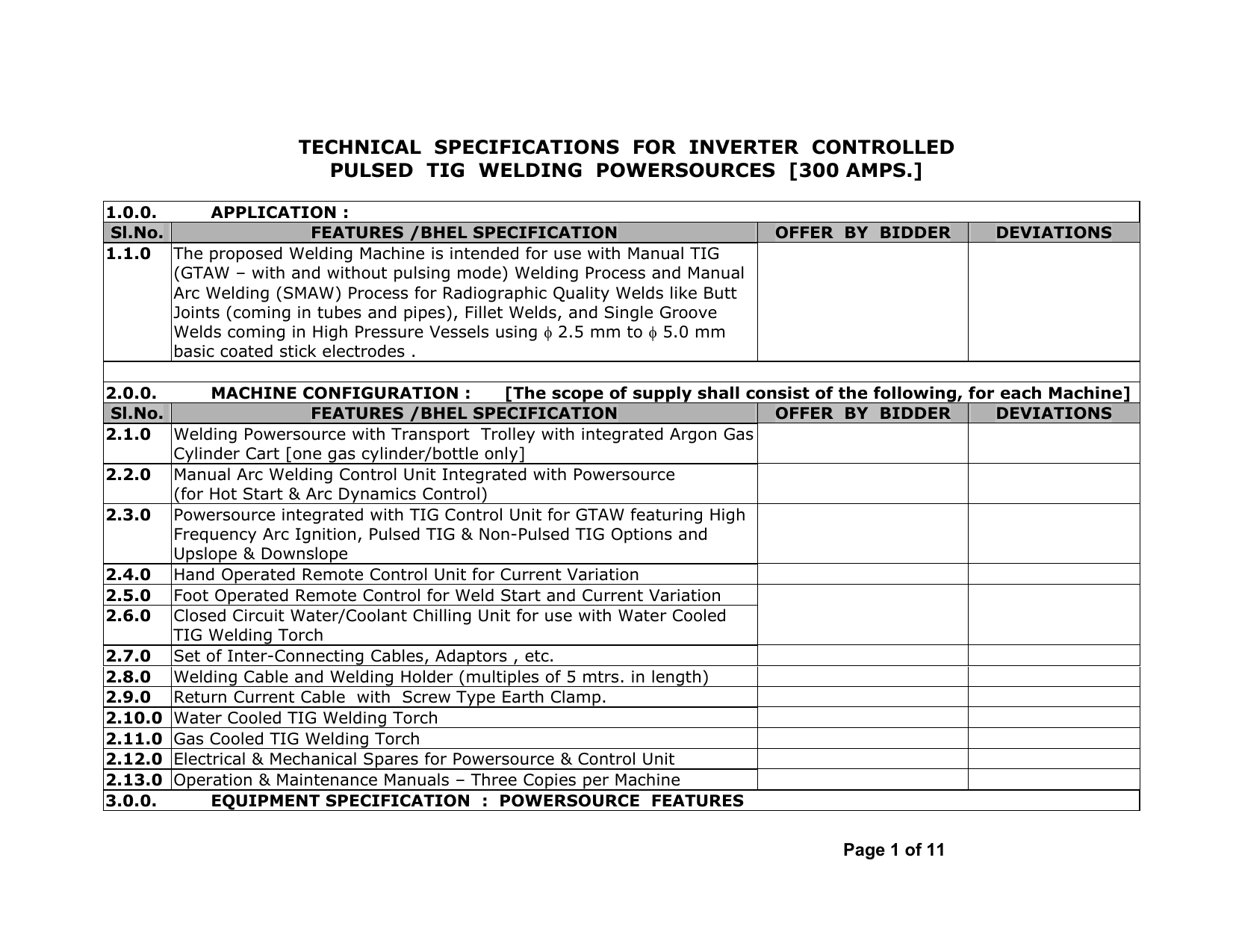 welding machine specification