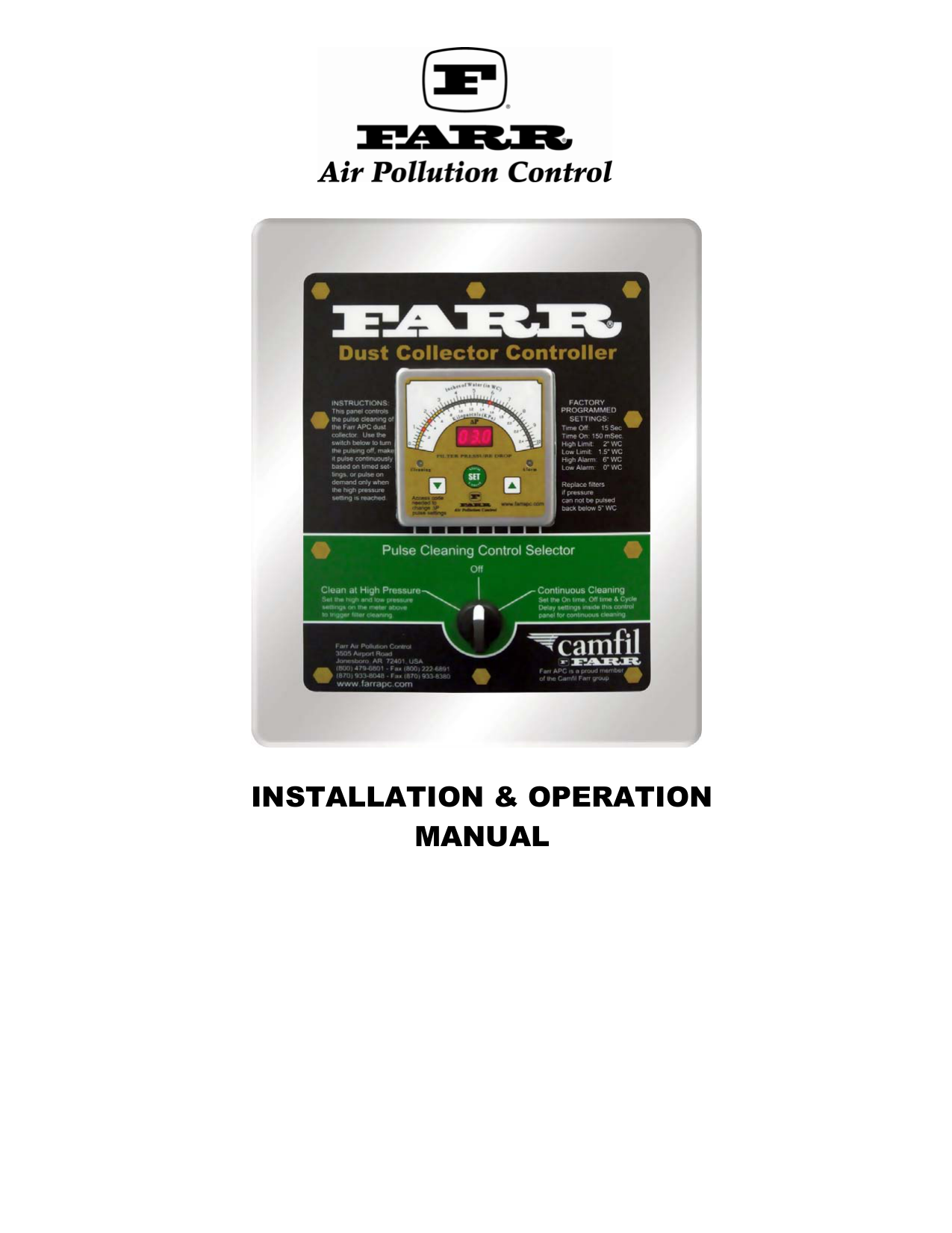 Farr Dust Collector Controller Operation Manual | Manualzz