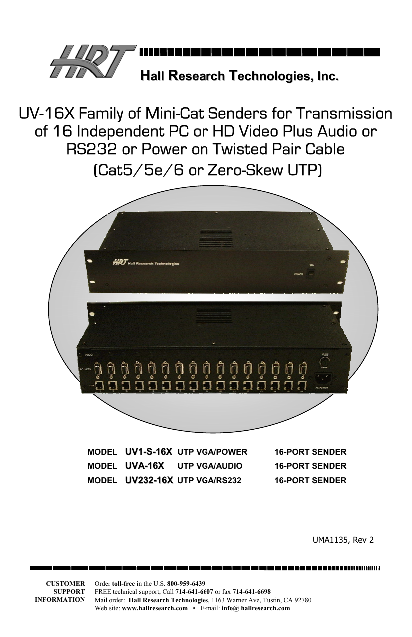 Tx Hall Research UV232A-S VGA/Audio and Uni-Directional RS-232 Extender