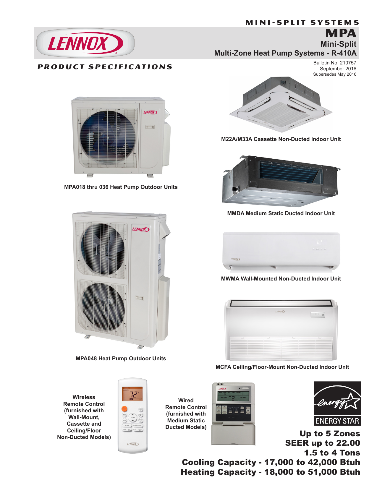 Mini Split Up To 5 Zones Seer Up To 22 00 1 5 To Manualzz