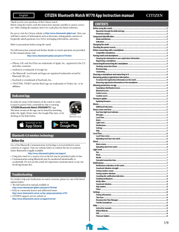 CITIZEN Bluetooth Watch W770 App Instruction | Manualzz