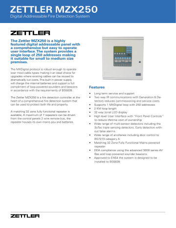 ZETTLER MZX250 Digital Addressable Fire Detection System Zettler | Manualzz