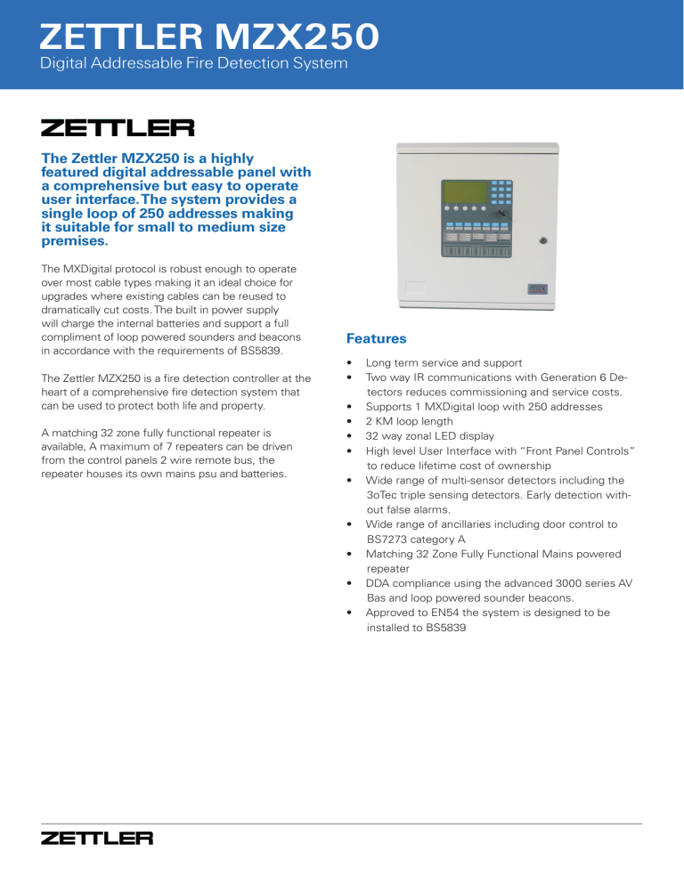 ZETTLER MZX250 Digital Addressable Fire Detection System Zettler | Manualzz