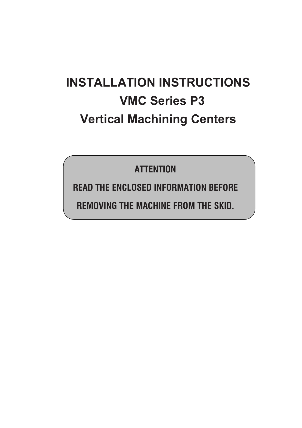 Installation Instructions Vmc Series P3 Vertical Machining Manualzz