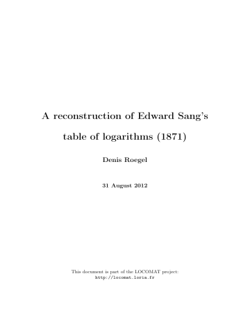 A Reconstruction Of Edward Sang S Table Of Locomat Manualzz