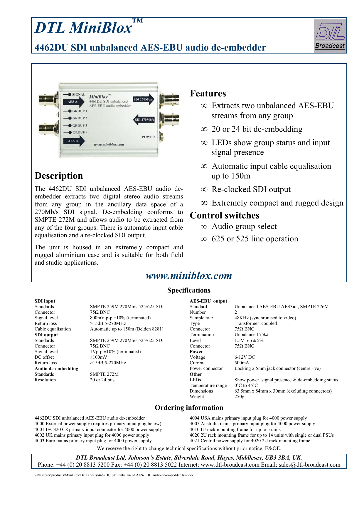 Dtl Miniblox 4462du Sdi Unbalanced Aes Manualzz
