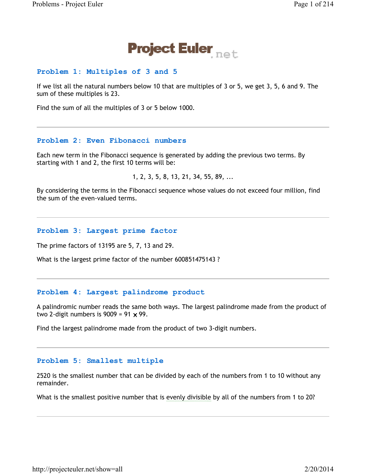 Problem 1 Multiples Of 3 And 5 Problem 2 Even Fibonacci Numbers Manualzz