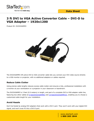 3 ft DVI to VGA Active Converter Cable – DVI | Manualzz