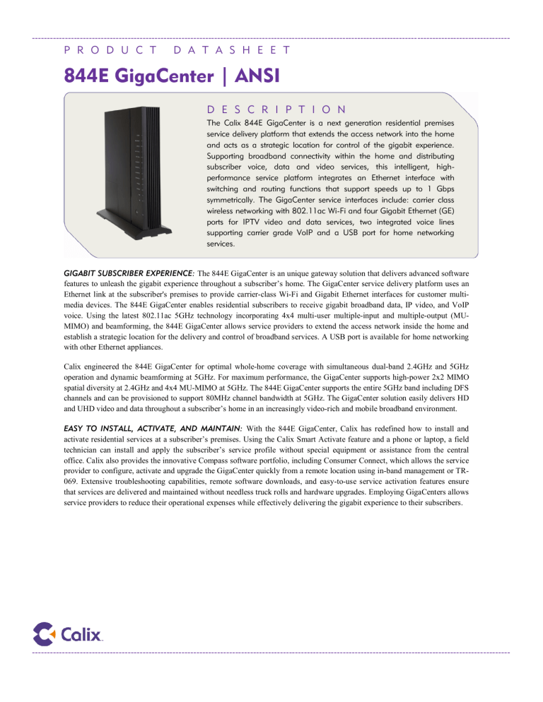 844E GigaCenter ANSI Product Datasheet | Manualzz