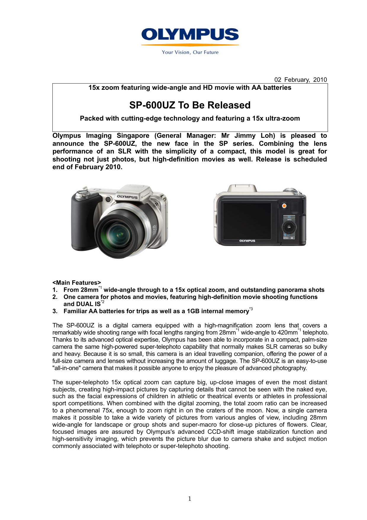 Sp 600uz To Be Released Olympus Singapore Pte Ltd Manualzz