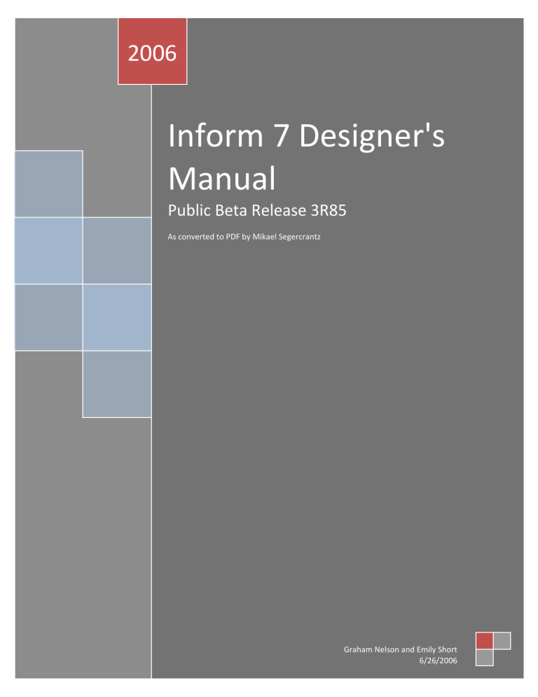 Inform 7 Designer S Manual An Interactive Fiction Archive Mirror Manualzz