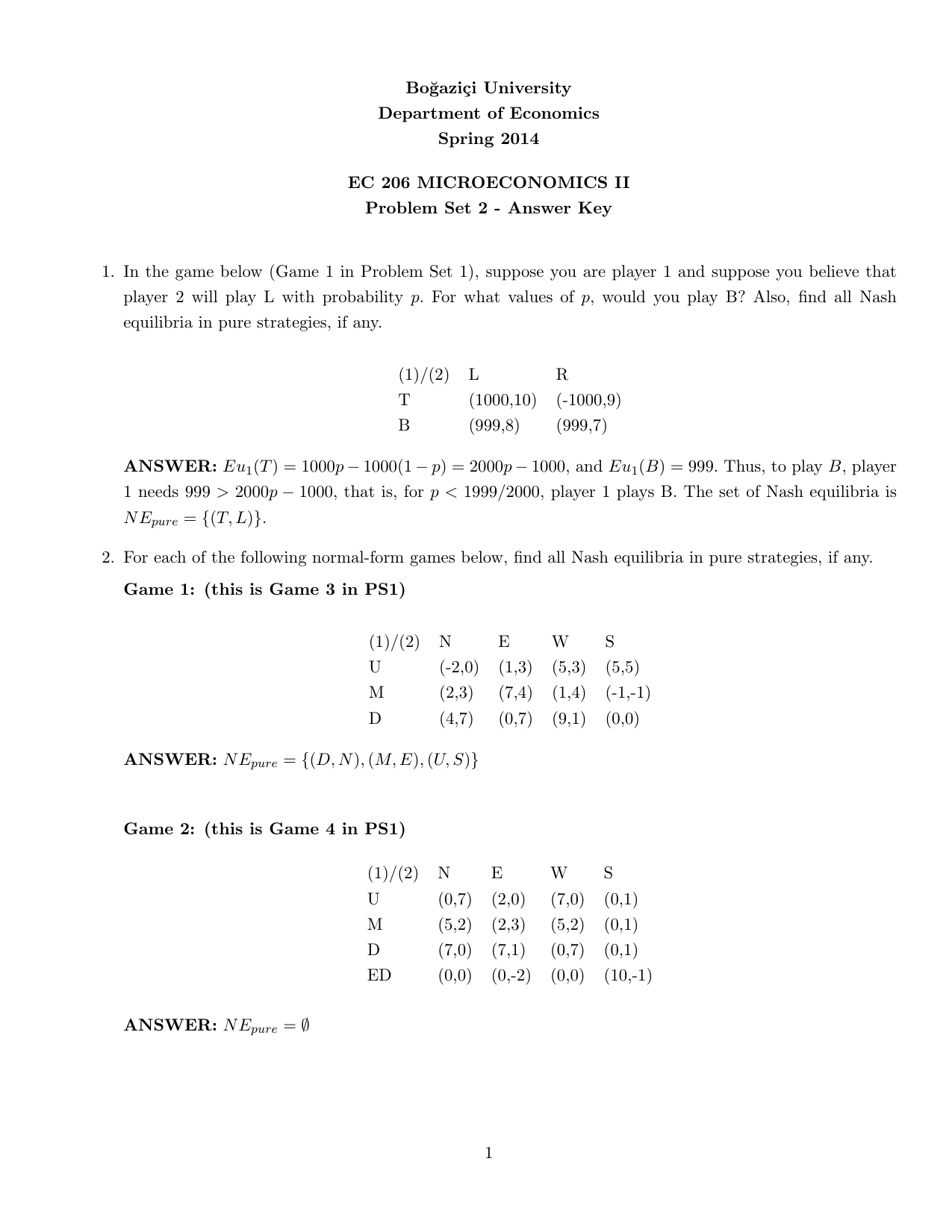 Answer Key 1 In The Game Be Bogazici University Department Of Manualzz