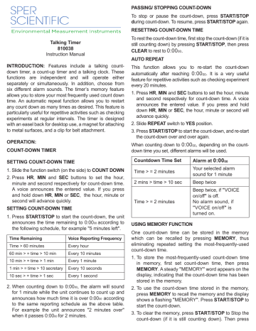 Sper Scientific 810038 Talking Lab Countdown Timer