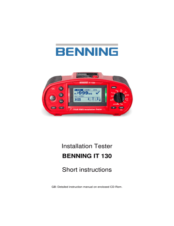 Installation Tester BENNING IT 130 Short Instructions | Manualzz