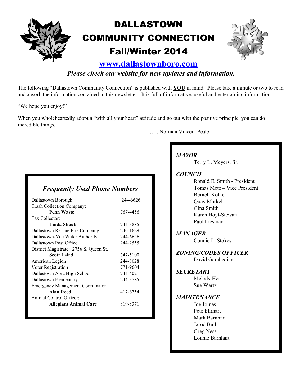 Dallastown Pa Trash Schedule Christmas 2022 2014 Fall Newsletter - Dallastown Borough, York County, Pa | Manualzz