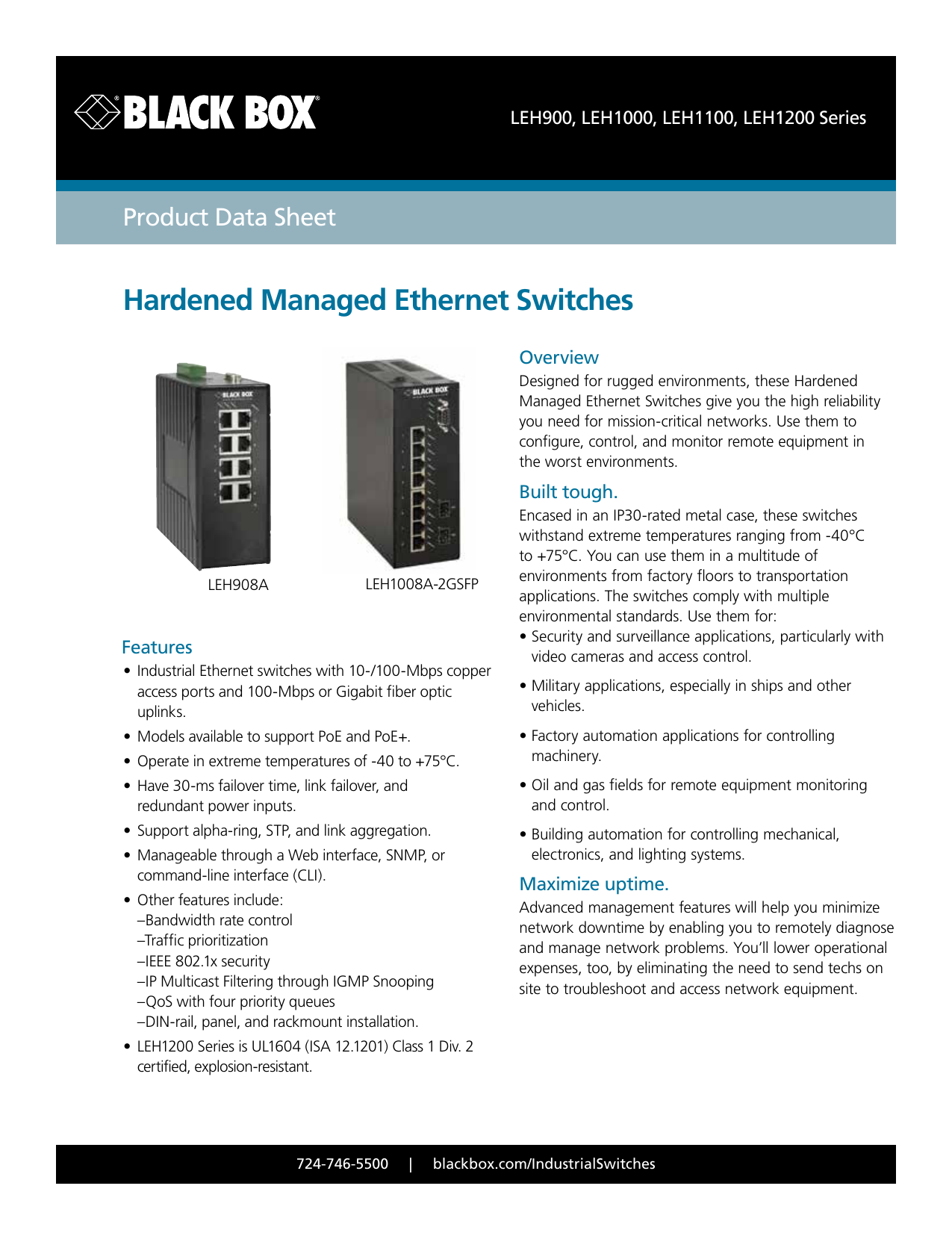 4-Port 100 Black Box LE2700 Series Hardened Managed Modular Switch Module