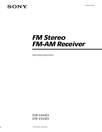 Sony STR-V444ES Audio Receiver Owner's Manual | Manualzz