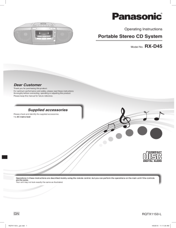 Panasonic Portable CD Radio Cassette Recorder User Manual | Manualzz