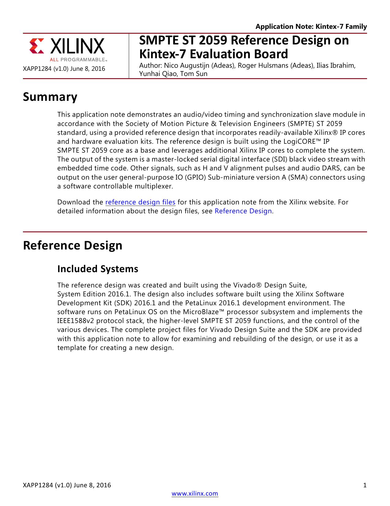 Smpte St 59 Reference Design On Kintex 7 Evaluation Manualzz