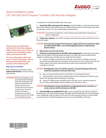 Broadcom LSI SAS 9207-8i PCI Express to 6Gb/s SAS Host Bus Adapter Quick Installation Guide | Manualzz