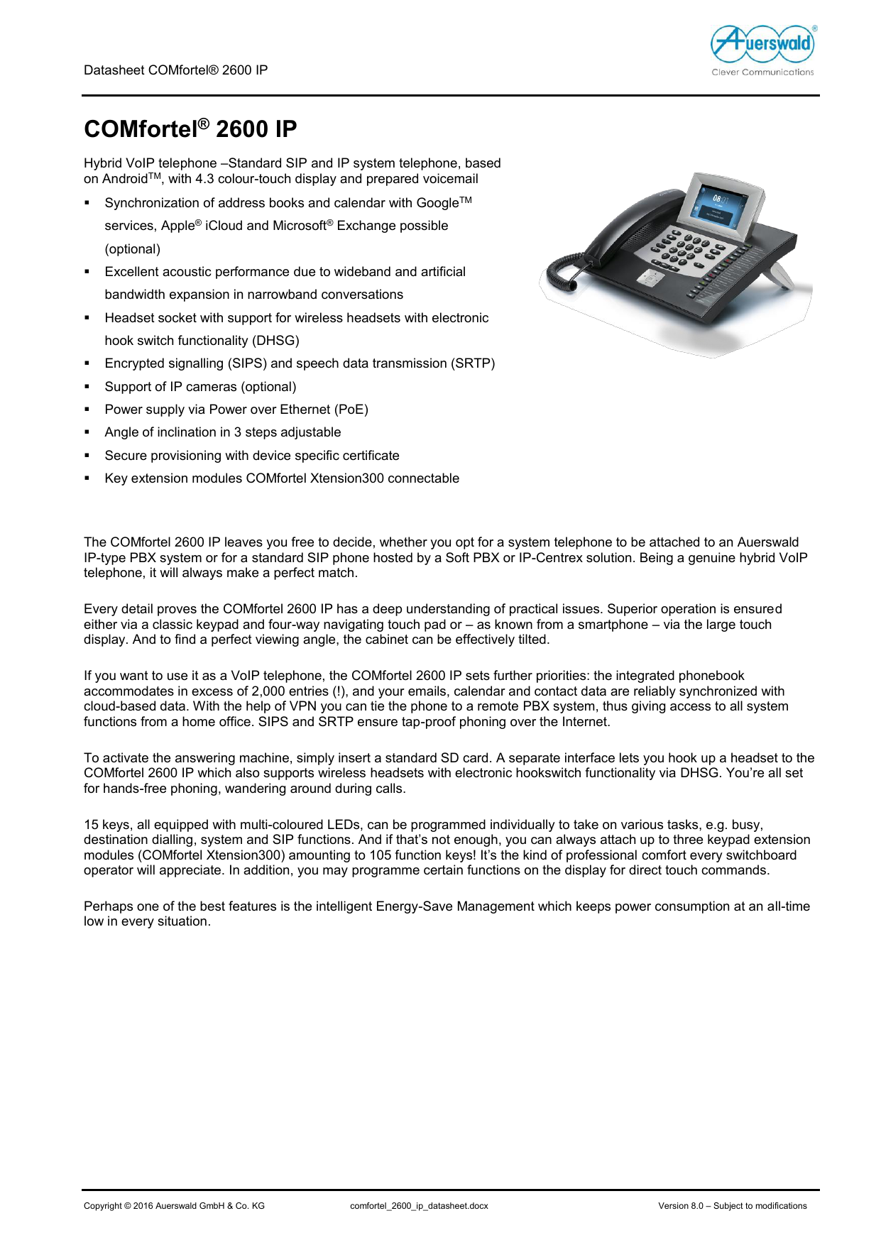 Datasheet Comfortel 2600 Ip Manualzz