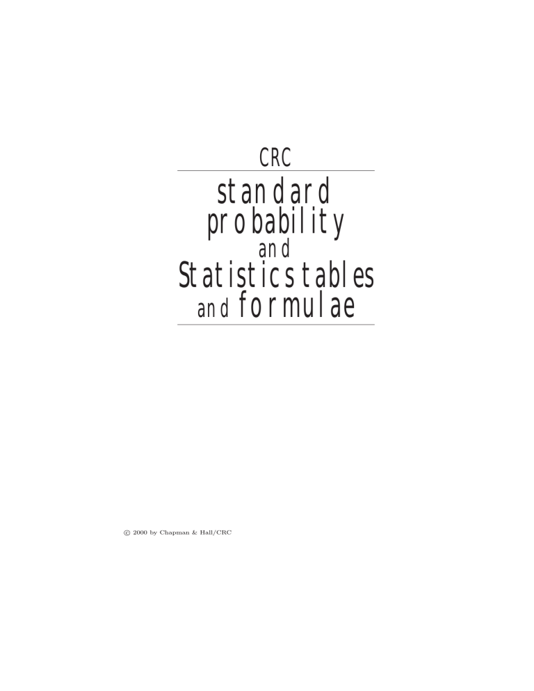 Crc Standard Probability And Statistics Tables And Formulae Manualzz