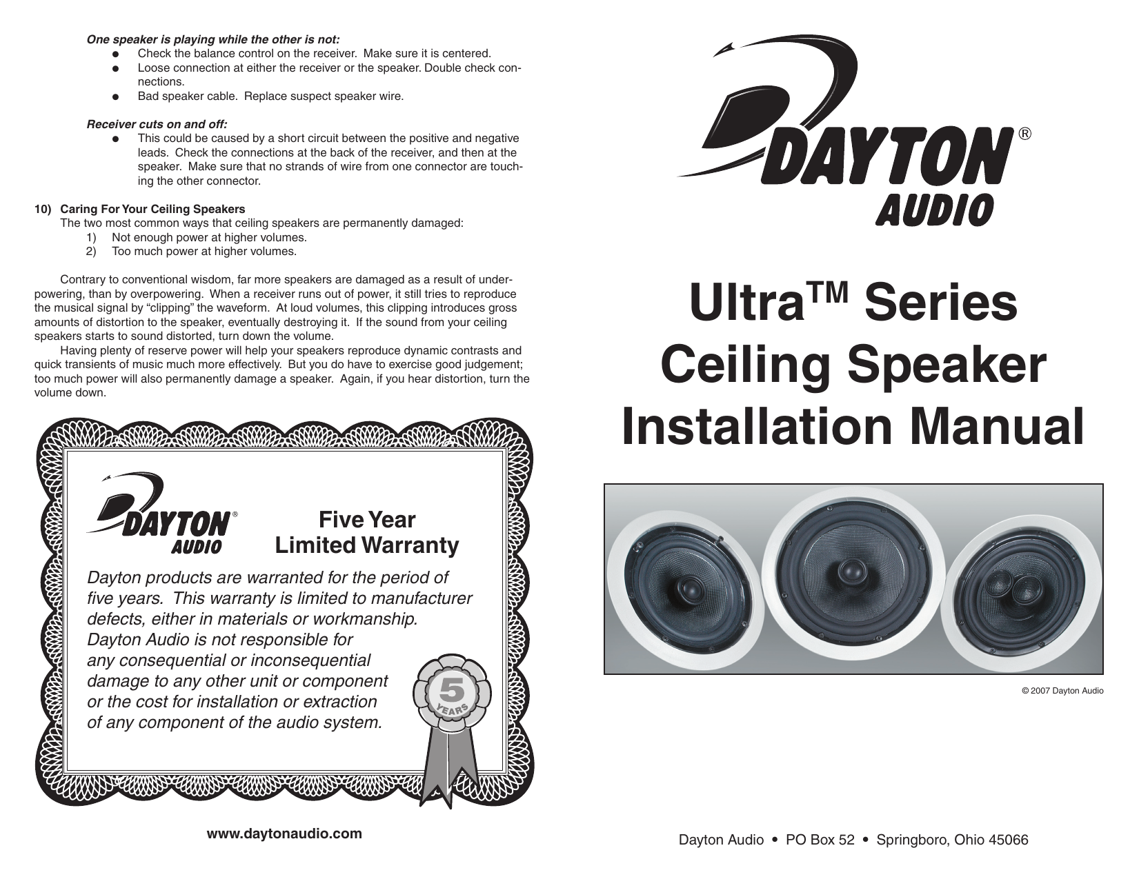 Ultratm Series Ceiling Speaker Installation Manual