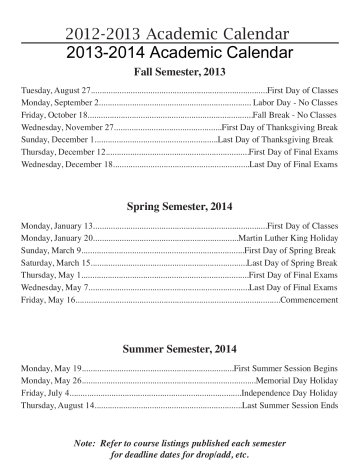 2013-2014 Academic Calendar | Manualzz