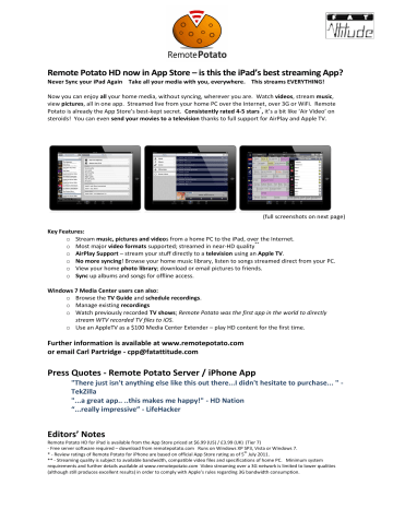 Remote Potato Hd Now In App Store Is This The Ipad S Best Manualzz