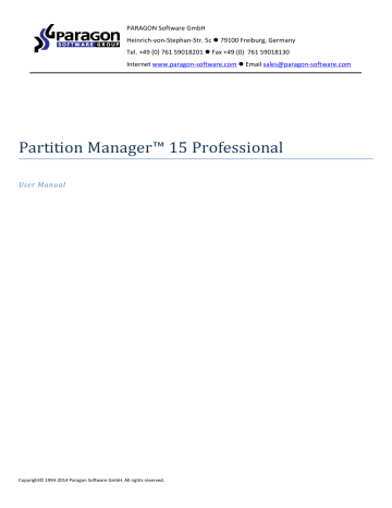 Paragon Partition Partition Manager 15 professional User manual | Manualzz