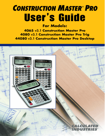 Calculated Industries 4065 Construction Master Pro v3.0 User's Guide | Manualzz