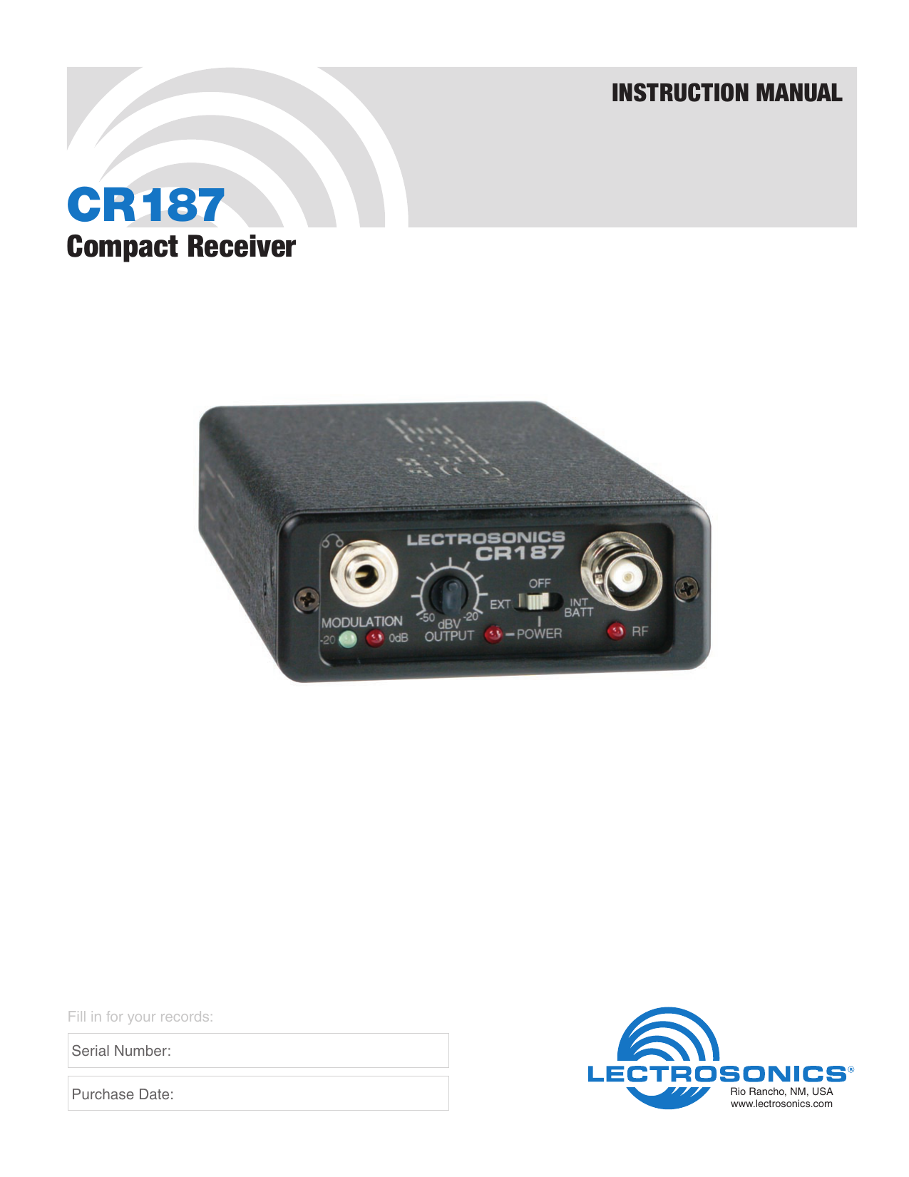 Lectrosonics CR187 Instruction manual Manualzz
