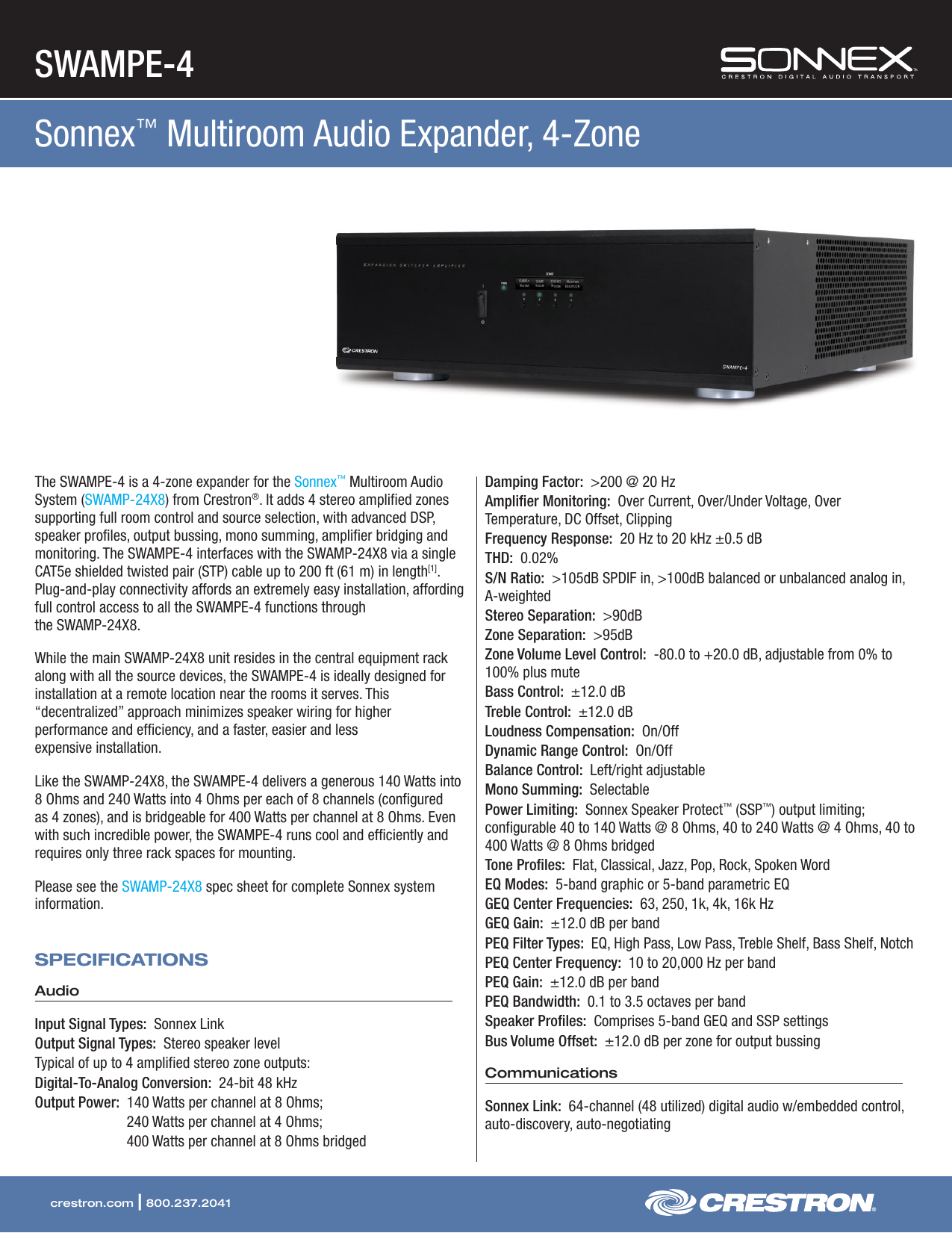 Product Specifications: SWAMPE-4 - AV 