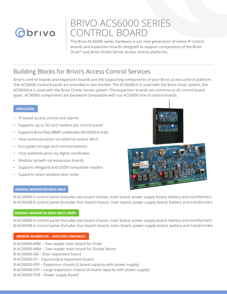 BRIVO ACS6000 SERIES CONTROL BOARD | Manualzz